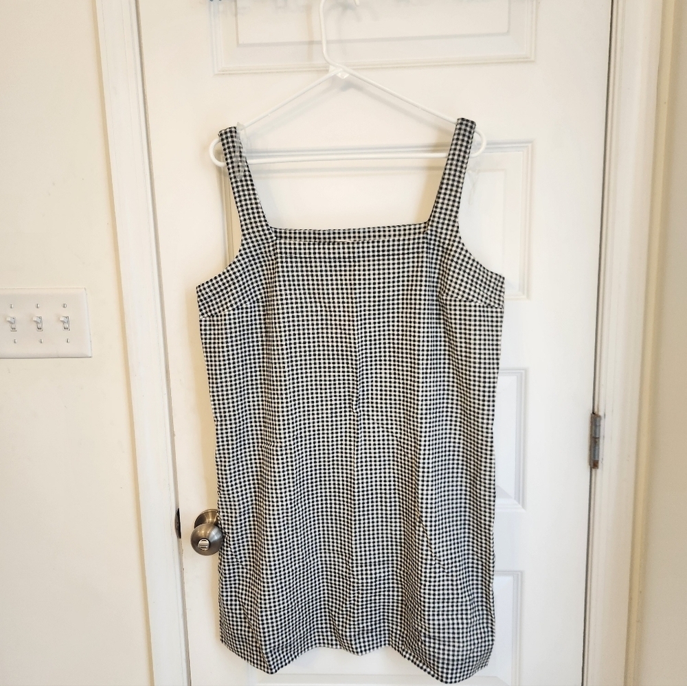 A New Day‎ Womens Plaid Black White Summer Dress Midi Size L #DD685